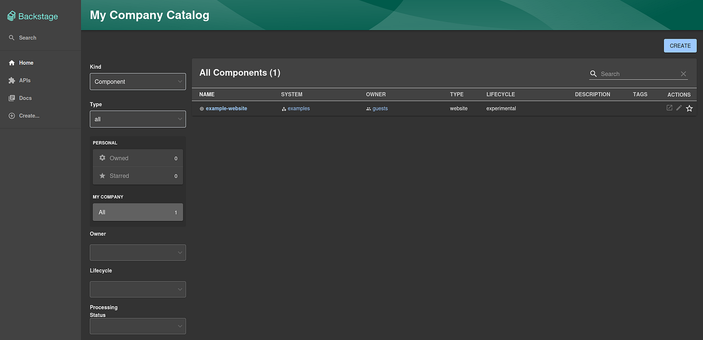 Backstage software catalog running locally