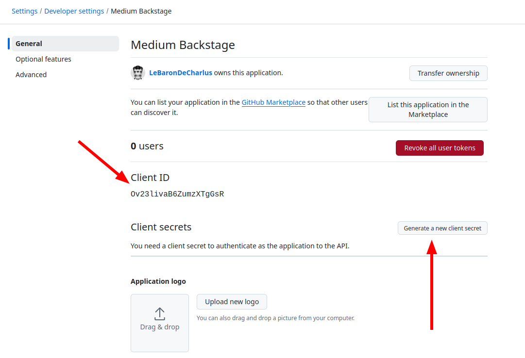 Finding the Client ID and generating a client secret
